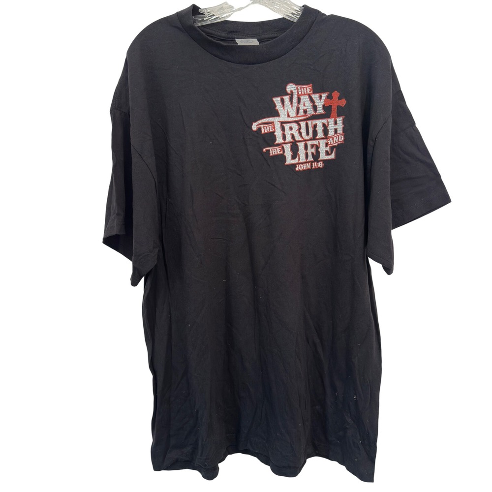 Christian Way Truth Life T-Shirt Vintage Black Cotton Graphic John 14:6 XL